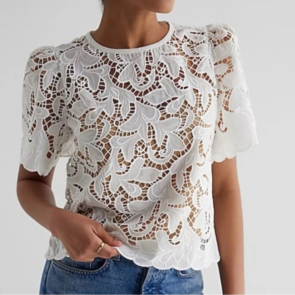 Express Embroidered Crochet Top Size Small NWT